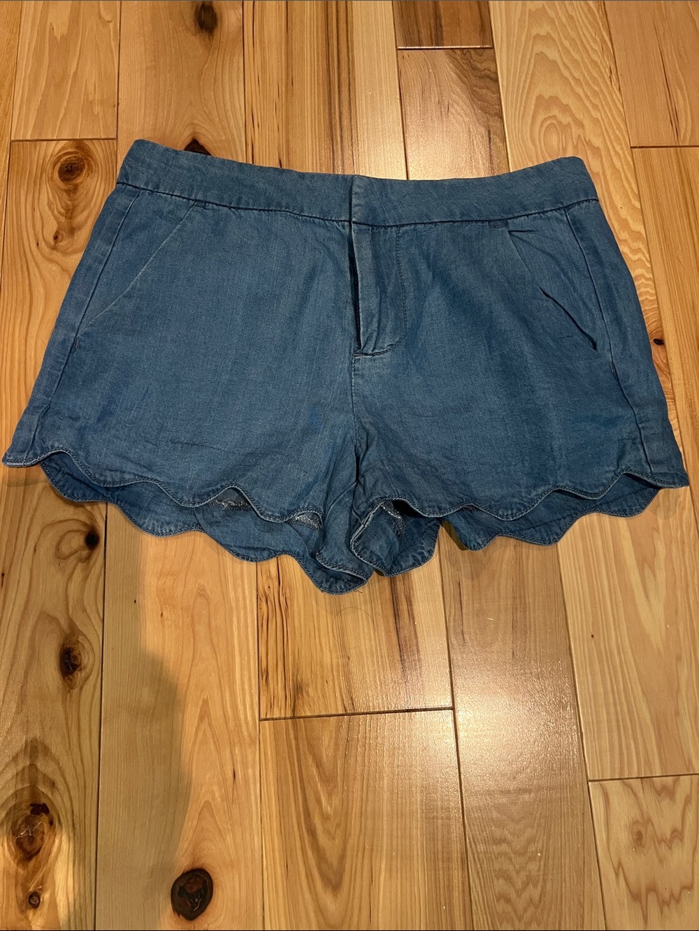 love, Fire Blue Scallop Hem High-Waist Shorts